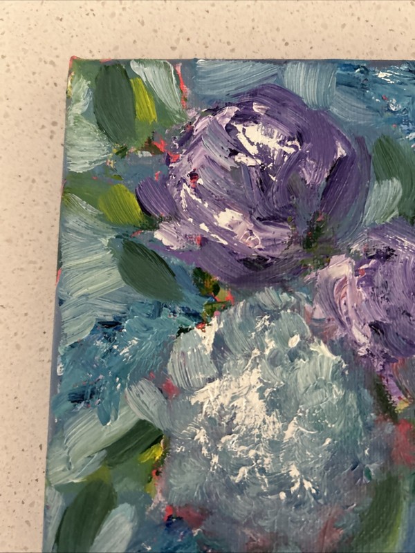 oil paintings original blue Rose Hydrangea Flowers Still Life Green Calm Vase gallery