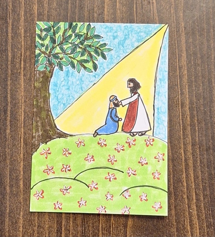ACEO Original Jesus Bible Story Cartoon Watercolor Painting by Sandrajean Smith