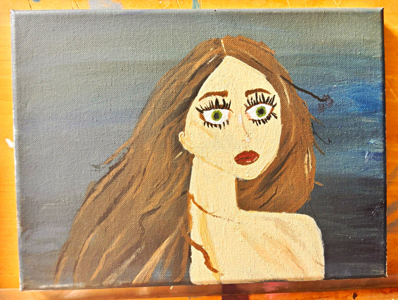 Portrait Painting of Woman on Canvas, Small Unframed Contemporary Pop Art