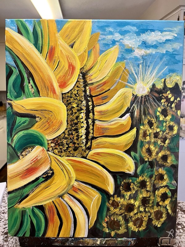 «SunnyDay”16×20 Acrylic painting on canvas of a Sunflower Artist Robyn Centanni