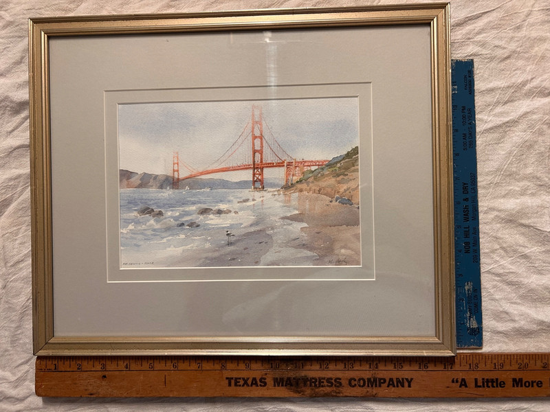 original Texas artist Clay Mcgaughy watercolor of Golden Gate Bridge