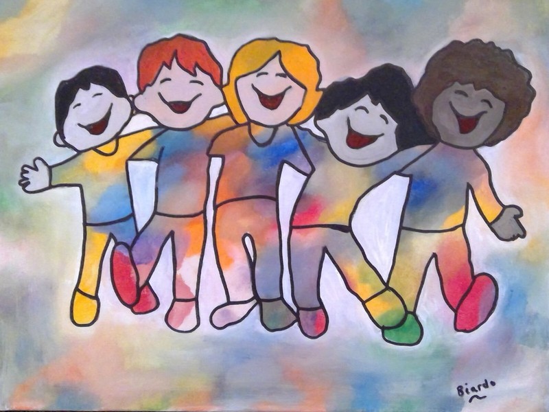 Happy Children Pop Art Original Abstract Wall Art Painting Signed on Canvas