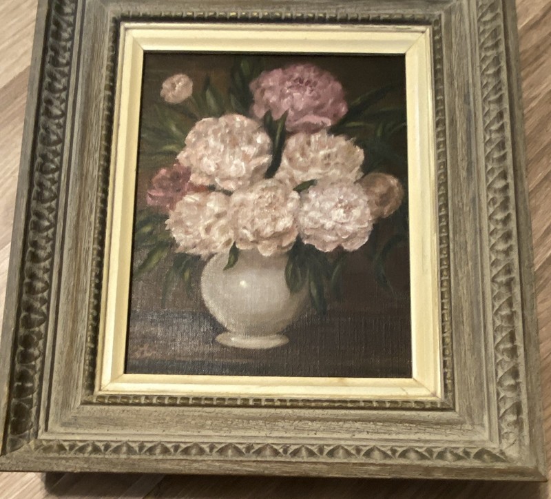 D. Goetzheimer Framed Signed Floral Still Life Vase Canvas Painting 1970