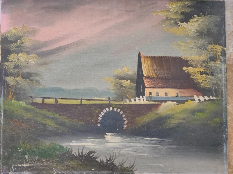 Painting Landscape with a River, signed by the author. gallery
