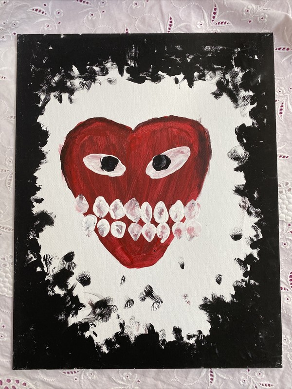 Original OOAK Abstract Acrylic on Canvas Panel Teen’s Painting 11×14 “My Heart”