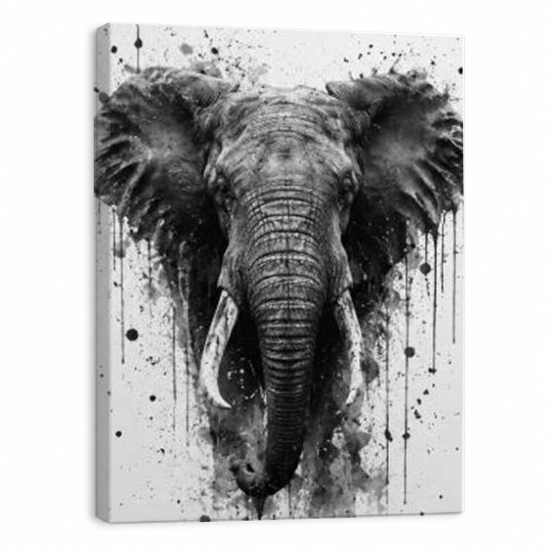 Elephant Canvas Wall Art Black and White Elephant Print Wildlife Animal Portrait