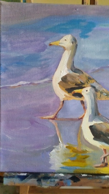 oil painting on canvas original art with two seagulls on the seacoast gallery
