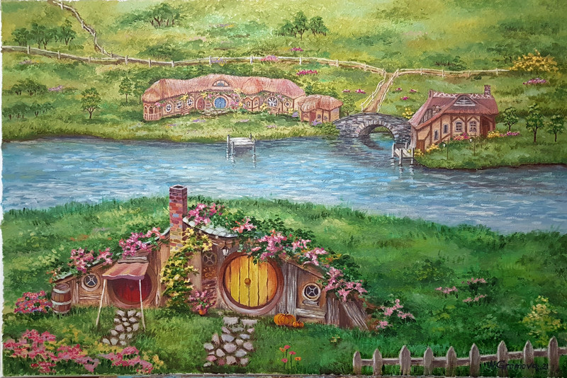 Shire Hobbit village The Lord of the Rings Oil canvas impressionism tolkien