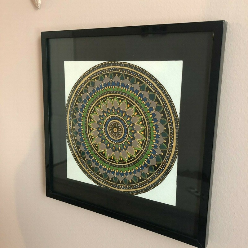 Framed, Original Intricate Colorful Mandala, One Of A Kind, Acrylic on Paper. gallery