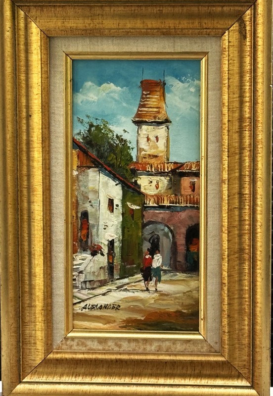 VTG Original Textured O/B «Old Spanish Village» Signed Alexander, Framed!