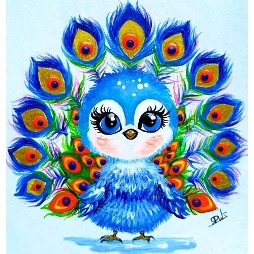 ACEO Original Peacock Bird Animals Anime Mini Pop Art Acrylic Hand Painting NEW gallery