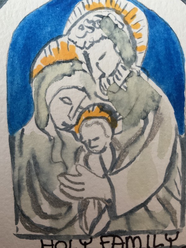 ACEO watercolor art by PJ, art card 2.5 x 3.5: holy family.