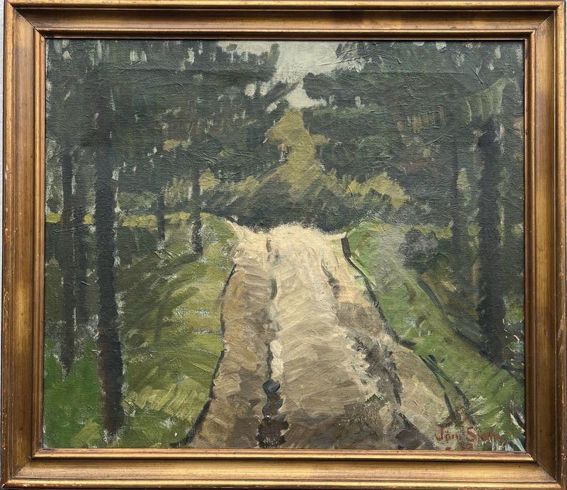 Impressionist Summer Forest Path Oil Painting Dated 1937 gallery