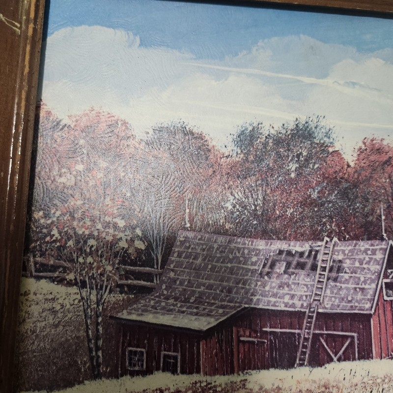 Countryside Barn Landscape Vintage Framed Pic By Shelli Rabin. Handcarved Wood. gallery