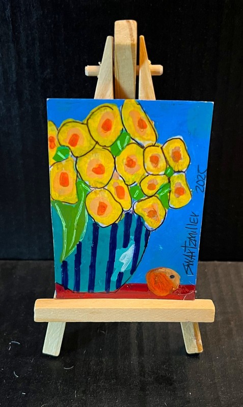 ORIGINAL colorful POP ART FLOWERS ATC ACEO PAINTING 2.5 X 3.5 SWARTZMILLER DNA