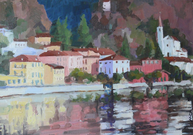 Landscape Oil Painting Original Italy European Cityscape Sea Wall Art 14″х20″