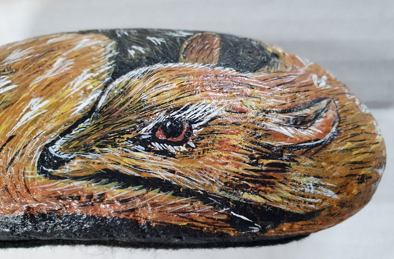 Deer Fawn Hand Painted Stone Large Pebble Signed Dated 2005 Nature Woodland Art