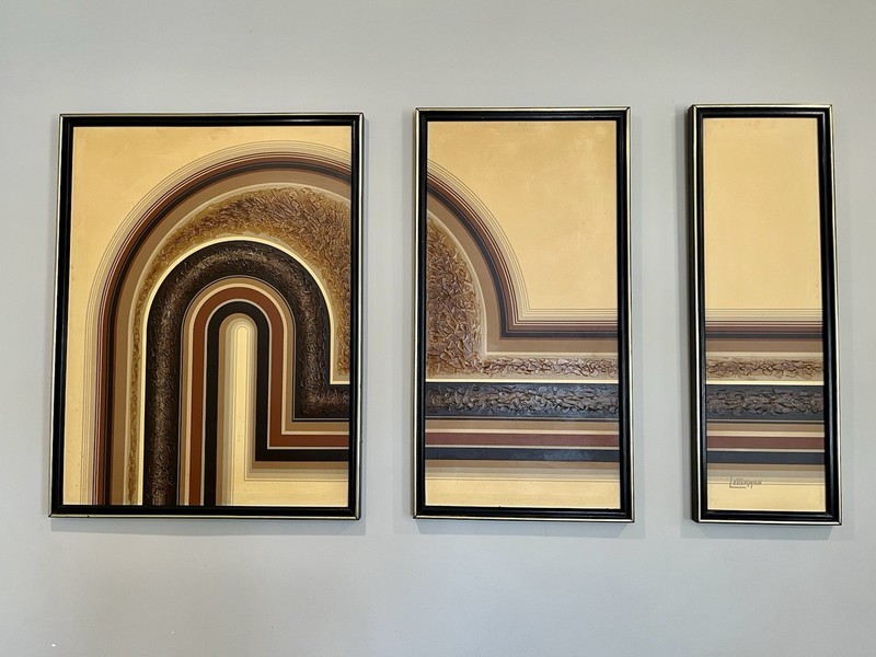 Vintage 3 Piece Letterman Retro Lines Triptych Painting gallery