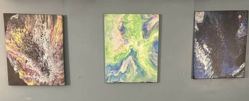 Set of 3 Matching Acrylic Pour Paintings – Vibrant Fluid Art on Canvas