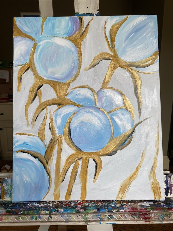 Still Life,Flowers,cotton,16/20 Original Painted On Canvas,