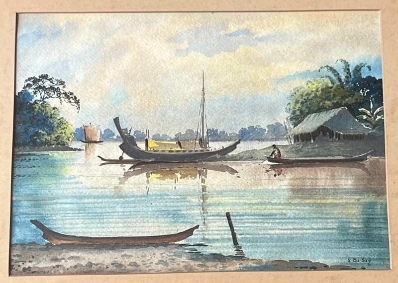 Colonial Burmese Burma Watercolor by U Ba San 9 1/3 by 13 1/4”