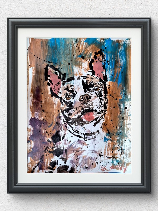 Original Dog Portrait 11×14 Hand Painted Acrylic Signed Contemporary Art P094