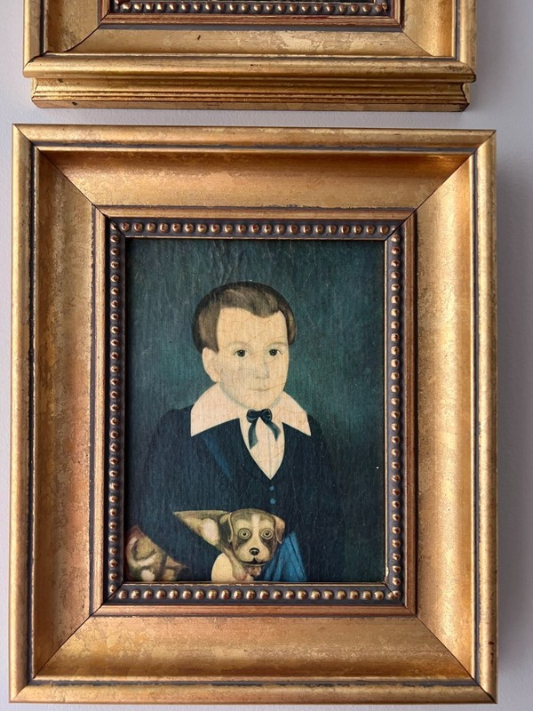 Early American Folk Art - 2 Canvas Prints of Boy and Girl Pre-Owned gallery