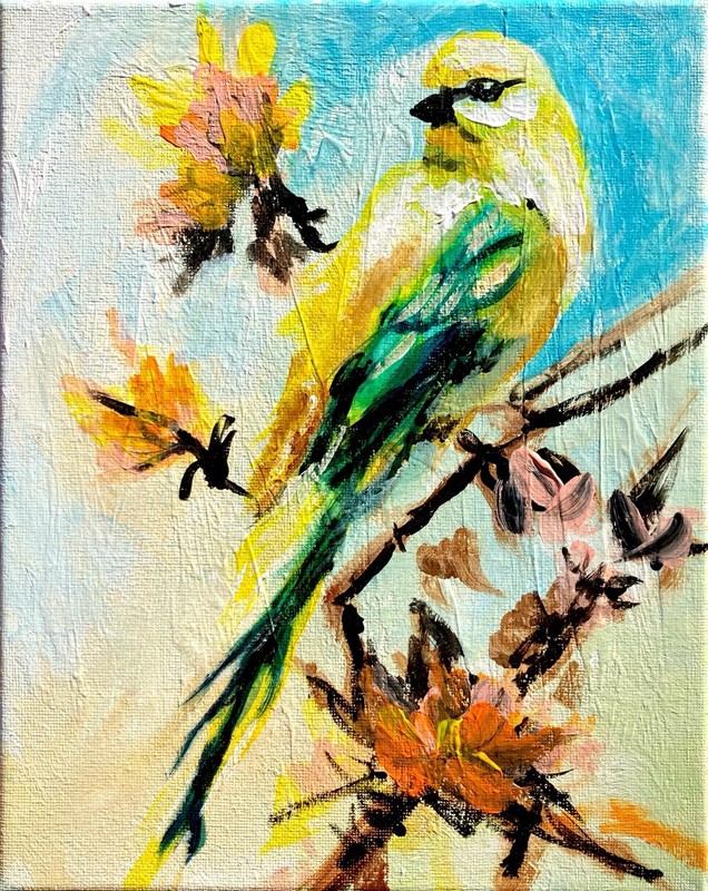 TITA PAINTZ Yellow Bird Textured Painting Original Wall Art 8x10 gallery