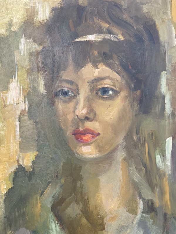 MID CENTURY PAINTING PORTRAIT PRETTY WOMAN FEMALE MODEL LISTED DON RUFFIN SIGNED gallery