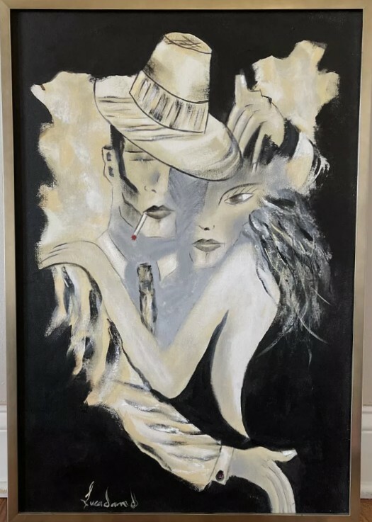 ABSTRACT "TWO ROMANTICS"; 18-1/2"x 26-3/4" ACRYLIC ON CANVAS by Artist LUCADANO gallery