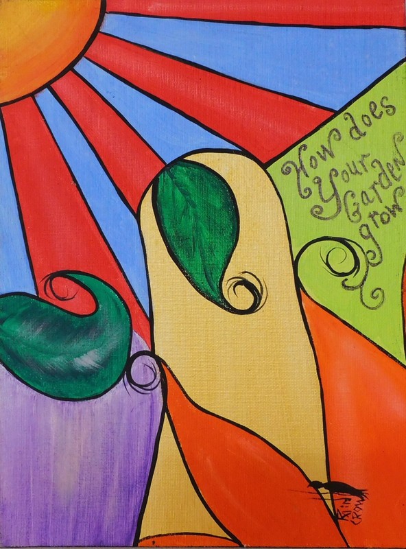 Abstract sun vegetables garden canvas original Art by Rain Crow