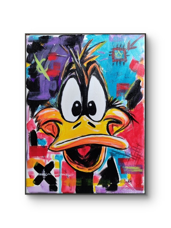 Original Neo Expressionist 9 x 12 Daffy Duck Acrylic Canvas Wall Painting