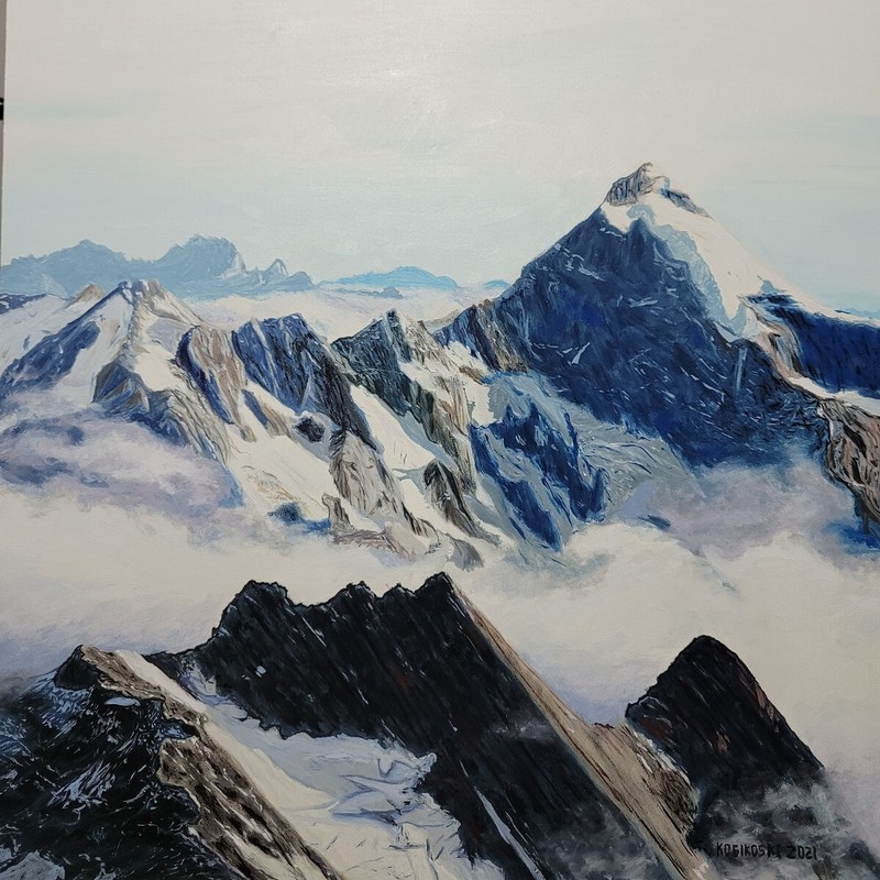Original Oil Painting on wood panel. Handmade. 30 x 30 cm. «Mount Cook».
