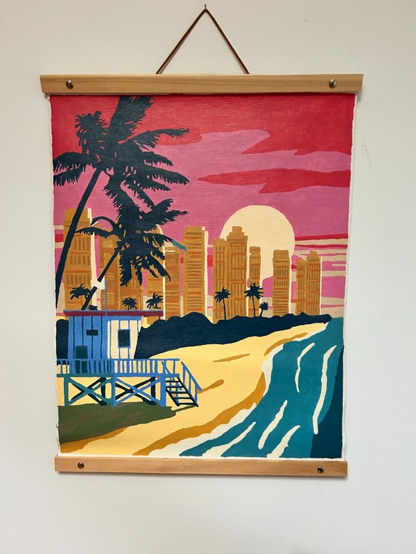 Exotic Miami Beach Acrylic Painting - 16" x 20" - Wood & leather frame gallery