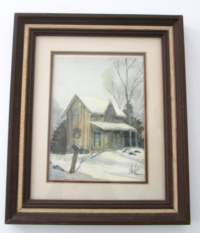 Country Home Gothic Style Lois M. Daday Watercolor Bucks County PA Signed Framed