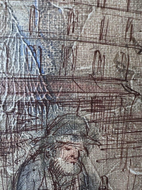 Vtg 70’s Jeanmarie Gallery NY Bearded Men City Scene Painting Milan Italy Framed gallery
