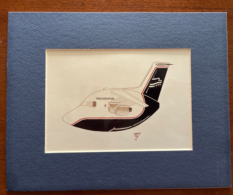 Vintage Presidential Airlines Airplane by Hurley Signed & Matted 1994 Art Print