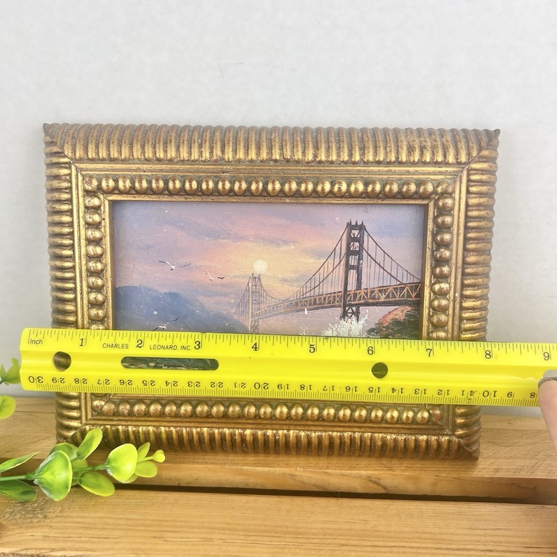 T. Sander Signed Golden Gate Bridge Original Oil Painting In Gold Frame 8”x6” gallery