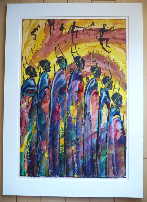 DAVID N’LALA, NAMIBIA MODERN MODERNIST EXPRESSIONISM OIL ACRYLICS PAPER AFRICAN