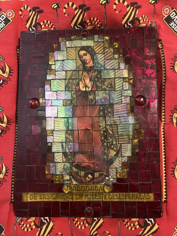 Original Eric Legge Peter Thibeault Folk Art Mosaic Shrine Our Lady of Guadalupe