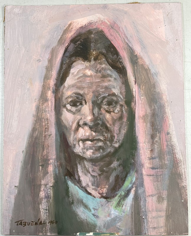 Romeo Tabuena Vintage Gouache Painting on Board Women Portrait Signed Dated 1960