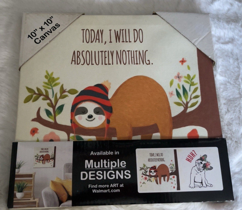 NEW SLOTH PRINTED CANVAS SLOTH DO NOTHING 10 INCH X 10 INCH
