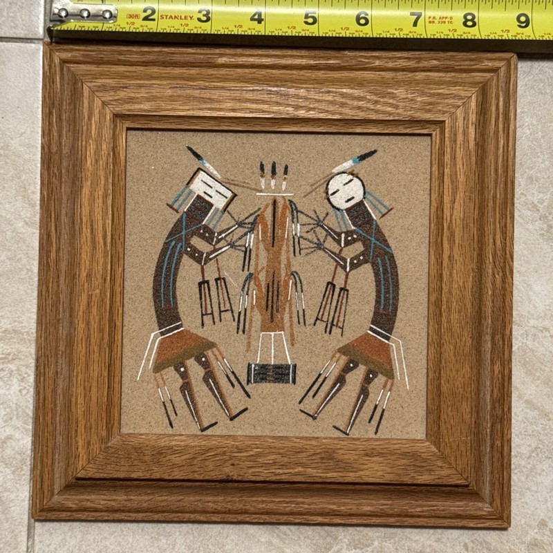 Original Begay Navajo Native American Indian Sand Double Yei Corn Framed 9”Sq gallery