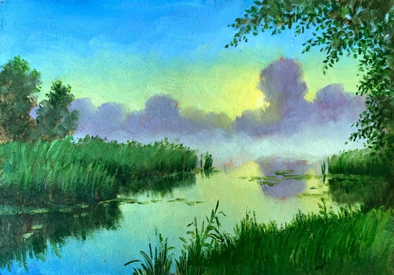 Oil Painting Fog Over The River M. Burdylo Unframed Original Decor Art nAAA3422