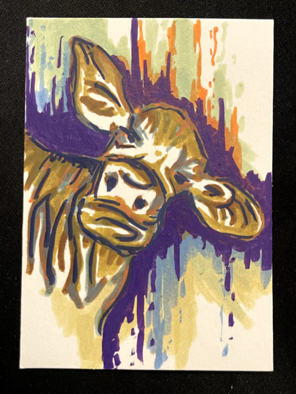 ACEO Original, Abstract Cow, Mini Art Painting, by Annibbie