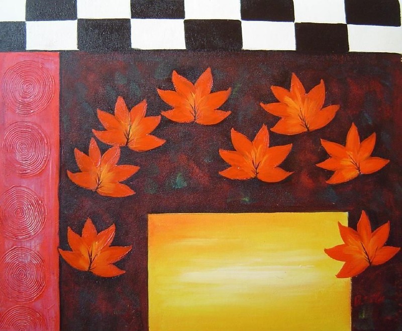 20×24 Maple Leaf, Abstract Autumn Scene Oil Painting Modern Flower