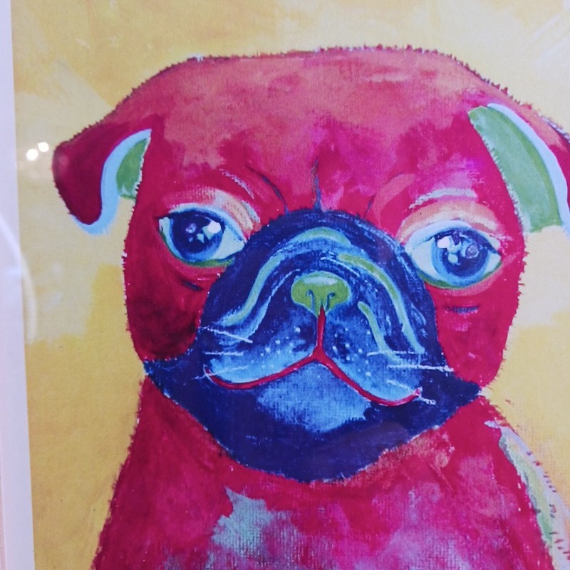Colorful Pug Print Framed Matted Cathey Red Abstract 16 X 13.5 Gold Frame Dogs gallery
