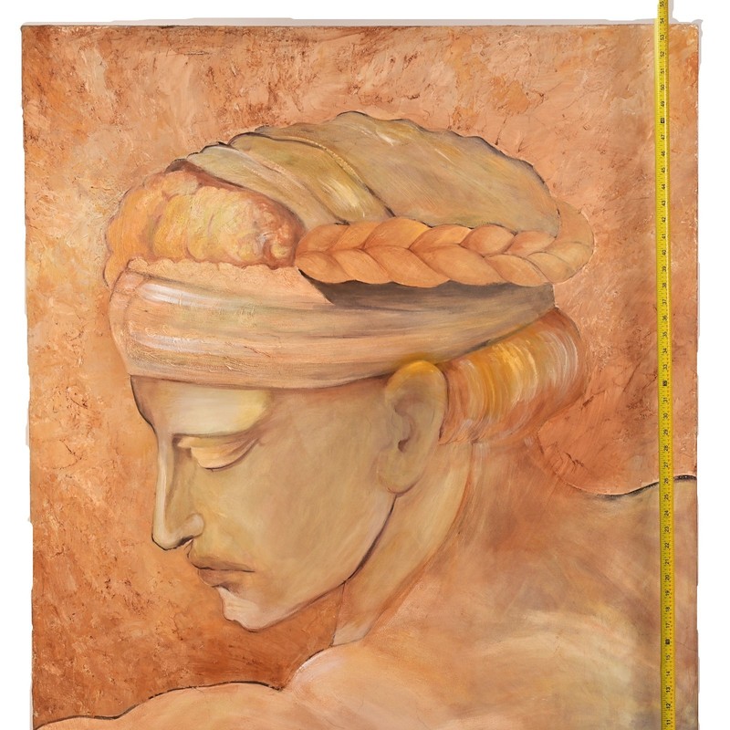 VIOLET OAKLEY Original Vintage Signed Michaelangelo Fresco Portrait Oil Painting gallery