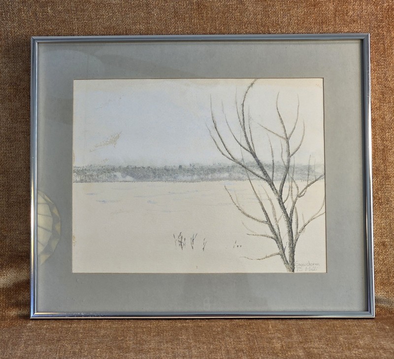 Original Watercolor Painting «Snowstorm» Signed By Milli Winter Minimalist