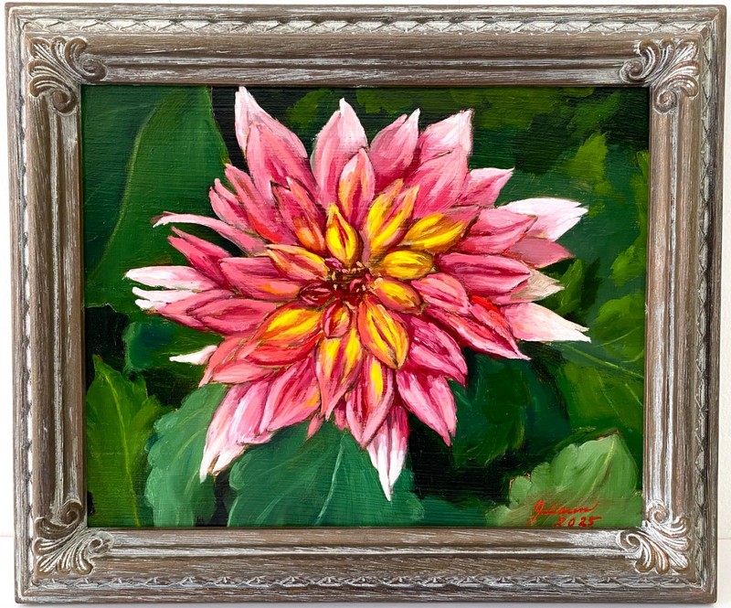 Dahlia Floral Still Life ~ Traditional Oil Painting ~ Signed ~ 8″ X 10″ ~ Framed